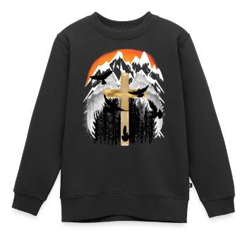 Kreuz Gebirge Berge Gipfel Trauer Tod Jesus Gott - Kinder Premium Organic Sweatshirt - Schwarz - Vorne - AI Model Kid Female (0cm)