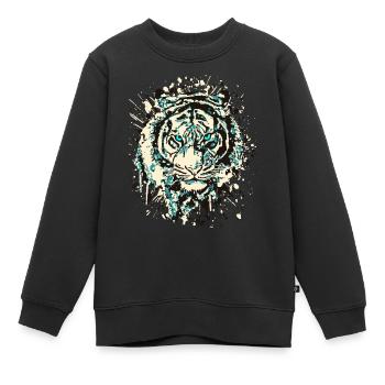 Tiger Katze - Vintage Grunge - Katzenauge Blau - Kinder Premium Organic Sweatshirt - Schwarz - Vorne - AI Model Kid Female (0cm)