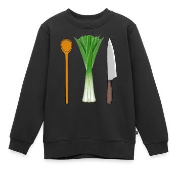 Poireaux Cuisine végétarienne Cuillère en bois Travail Professions - Sweat Premium enfant bio - noir - Devant - AI Model Kid Female (0cm)