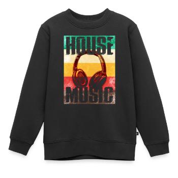 House Music - Sweat Premium enfant bio - noir - Devant - AI Model Kid Female (0cm)
