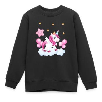Niedliches Einhorn auf Wolke in rosa mit Sternen - Kinder Premium Organic Sweatshirt - Schwarz - Vorne - AI Model Kid Female (0cm)