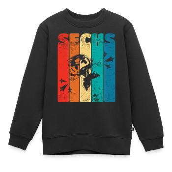 Retro Six 6 ans 6 . Anniversaire Ninja Stars - Sweat Premium enfant bio - noir - Devant - AI Model Kid Female (0cm)