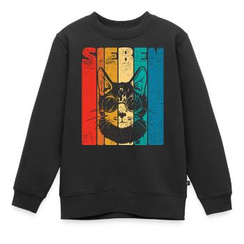 Retro Sieben 7 Jahre 7 . Geburtstag Coole Katze - Kinder Premium Organic Sweatshirt - Schwarz - Vorne - AI Model Kid Female (0cm)