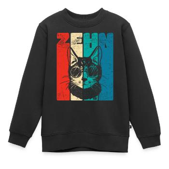 Retro Ten 10 ans 10 . Anniversaire Chat Sonnenbr - Sweat Premium enfant bio - noir - Devant - AI Model Kid Female (0cm)
