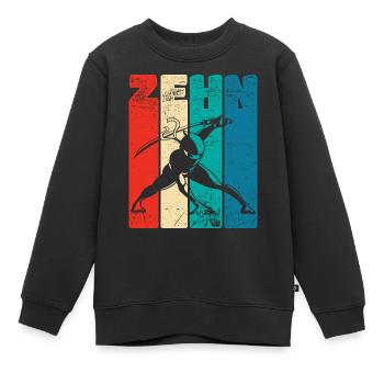 Retro Ten 10 years 10 . Birthday Ninja - Kids Premium Organic Sweatshirt - black - Front - AI Model Kid Female (0cm)