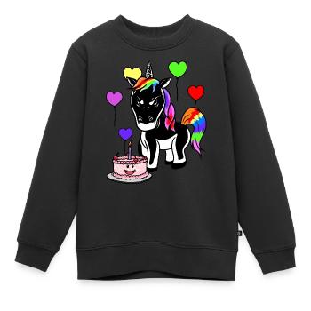 Happy birthday Geburtstagsgeschenk Einhorn Torte - Kinder Premium Organic Sweatshirt - Schwarz - Vorne - AI Model Kid Female (0cm)