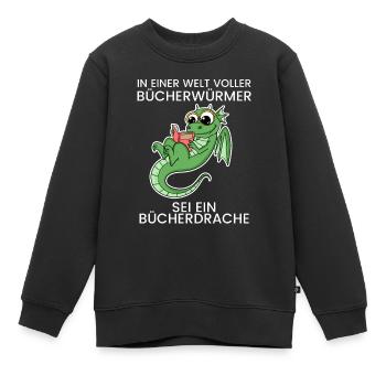 Bücher Drache Drachen - Kinder Premium Organic Sweatshirt - Schwarz - Vorne - AI Model Kid Female (0cm)