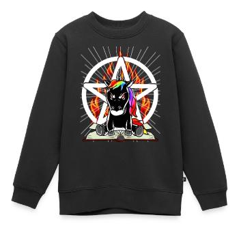 Satan Einhorn Pentagramm Teuflisch Fabelwesen Böse - Kinder Premium Organic Sweatshirt - Schwarz - Vorne - AI Model Kid Female (0cm)