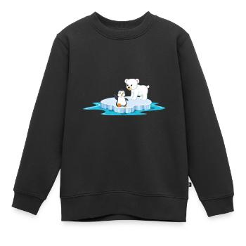 ours polaire mignon et pingouin sur la glace de la banquise - Sweat Premium enfant bio - noir - Devant - AI Model Kid Female (0cm)