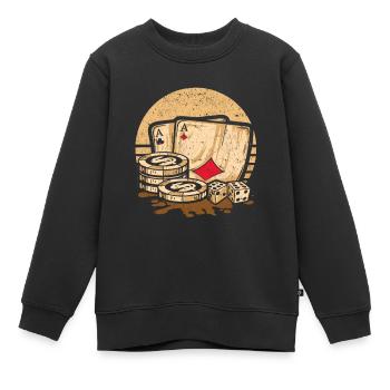 Retro Poker Casino Cartes de Poker & Jetons de Poker - Sweat Premium enfant bio - noir - Devant - AI Model Kid Female (0cm)