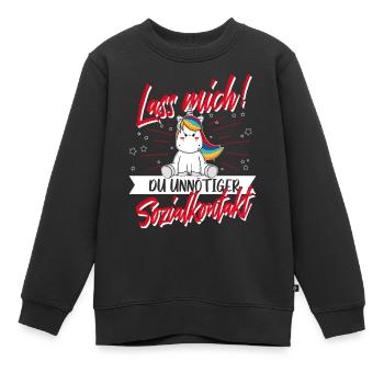Lass mich unnötiger Sozialkontakt Einhorn Humor - Kinder Premium Organic Sweatshirt - Schwarz - Vorne - AI Model Kid Female (0cm)