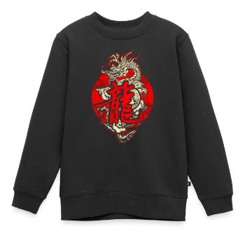 Dragon avec des caractères chinois - Sweat Premium enfant bio - noir - Devant - AI Model Kid Female (0cm)