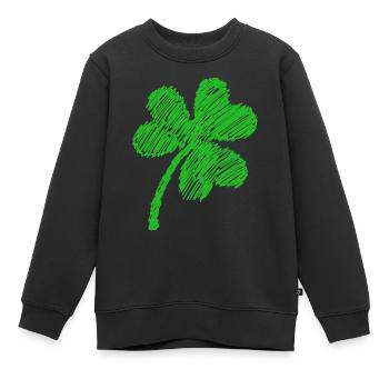 griffonnage vert trèfle à trois feuilles - Sweat Premium enfant bio - noir - Devant - AI Model Kid Female (0cm)