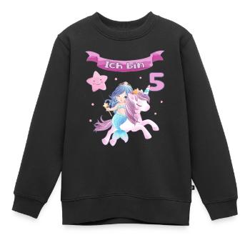 5. Geburtstag - Meerjungfrau mit Einhorn Mädchen 5 - Kinder Premium Organic Sweatshirt - Schwarz - Vorne - AI Model Kid Female (0cm)