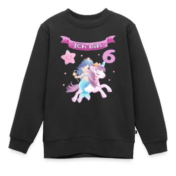 6. Geburtstag - Meerjungfrau mit Einhorn Mädchen 6 - Kinder Premium Organic Sweatshirt - Schwarz - Vorne - AI Model Kid Female (0cm)
