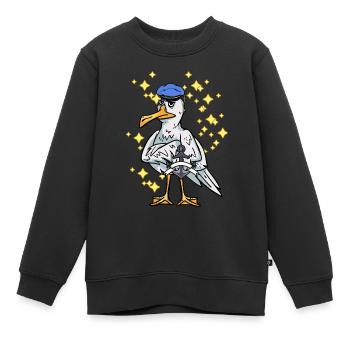 Seagull Sailor Sailor Maritim Anchor Ahoi Capitaine - Sweat Premium enfant bio - noir - Devant - AI Model Kid Female (0cm)