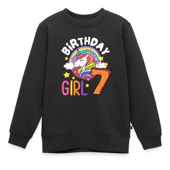 Anniversaire Fille Licorne 7ème anniversaire pour les filles - Sweat Premium enfant bio - noir - Devant - AI Model Kid Female (0cm)