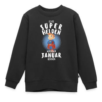 Echte Superhelden wurden im Januar geboren Junge - Kinder Premium Organic Sweatshirt - Schwarz - Vorne - AI Model Kid Female (0cm)