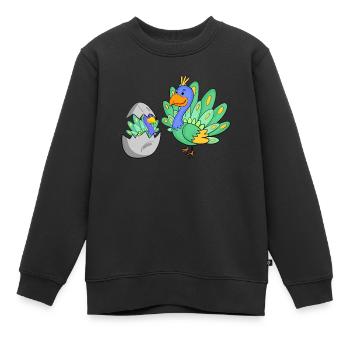 Paon avec bébé paon - Sweat Premium enfant bio - noir - Devant - AI Model Kid Female (0cm)
