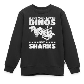 Dinosaurier Great White Shark Ein Junge, der Dinos - Kinder Premium Organic Sweatshirt - Schwarz - Vorne - AI Model Kid Female (0cm)