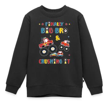 Big Brother Monster Truck and Car -Finally Big Bro - Kids Premium Organic Sweatshirt - black - Front - AI Model Kid Female (0cm)