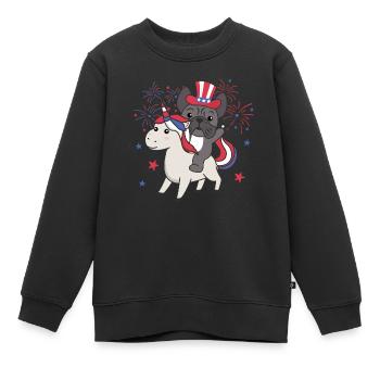 Hund mit Einhorn für den vierten Juli Feuerwerk - Kinder Premium Organic Sweatshirt - Schwarz - Vorne - AI Model Kid Female (0cm)