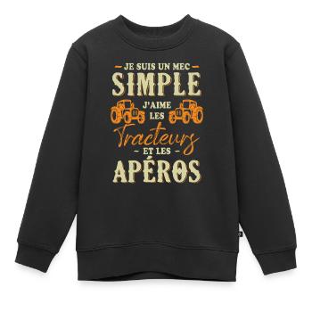 Un Mec Simple J'aime Les Tracteurs Et Les Apéros - Sweat Premium enfant bio - noir - Devant - AI Model Kid Female (0cm)