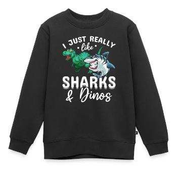Great White Shark Dinosaur Ich mag Haie & Dinos - Kinder Premium Organic Sweatshirt - Schwarz - Vorne - AI Model Kid Female (0cm)