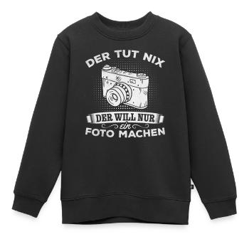 Photographie Il ne fait rien il veut juste une photo - Sweat Premium enfant bio - noir - Devant - AI Model Kid Female (0cm)