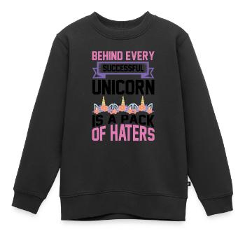Hinter jedem erfolgreichen Einhorn stehen Hater - Kinder Premium Organic Sweatshirt - Schwarz - Vorne - AI Model Kid Female (0cm)