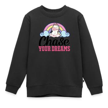 Verfolge deine Träume Unicorn - Kinder Premium Organic Sweatshirt - Schwarz - Vorne - AI Model Kid Female (0cm)