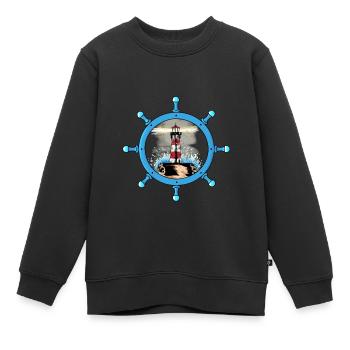 Maritim Steuerrad Leuchtturm Küste Nordsee Ahoi - Kinder Premium Organic Sweatshirt - Schwarz - Vorne - AI Model Kid Female (0cm)