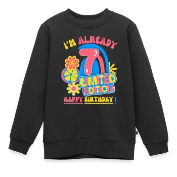 Anniversaire enfant-enfants 7 ans, fête d’anniversaire des enfants - Sweat Premium enfant bio - noir - Devant - AI Model Kid Female (0cm)