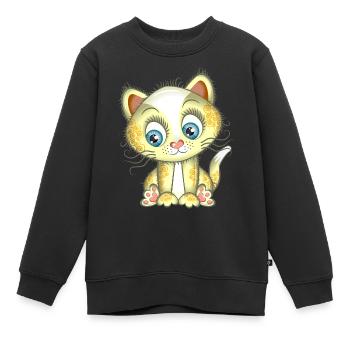 Baby Yellow Kitty Cat Cartoon - Kids Premium Organic Sweatshirt - black - Front - AI Model Kid Female (0cm)