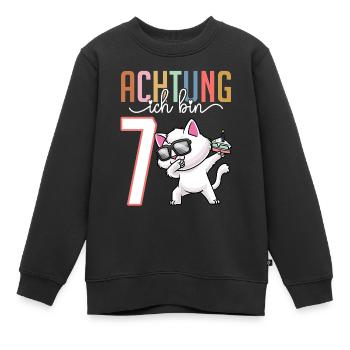 7. Geburtstag 7 Jahre Katze Junge Mädchen - Kinder Premium Organic Sweatshirt - Schwarz - Vorne - AI Model Kid Female (0cm)
