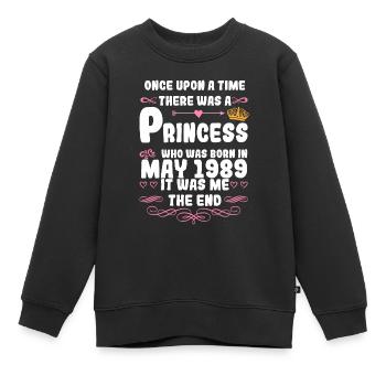 Il était une fois une princesse. Mai 1989 Anniversaire - Sweat Premium enfant bio - noir - Devant - AI Model Kid Female (0cm)
