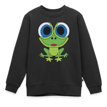 Green frog with big eyes Design with toad - Kids Premium Organic Sweatshirt - black - Front - AI Model Kid Female (0cm)