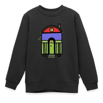 Bauwagen Hütte Wohnmobil Campingwagen wohnen Haus - Kinder Premium Organic Sweatshirt - Schwarz - Vorne - AI Model Kid Female (0cm)