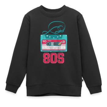 Musique des années 80 et 80 - Sweat Premium enfant bio - noir - Devant - AI Model Kid Female (0cm)
