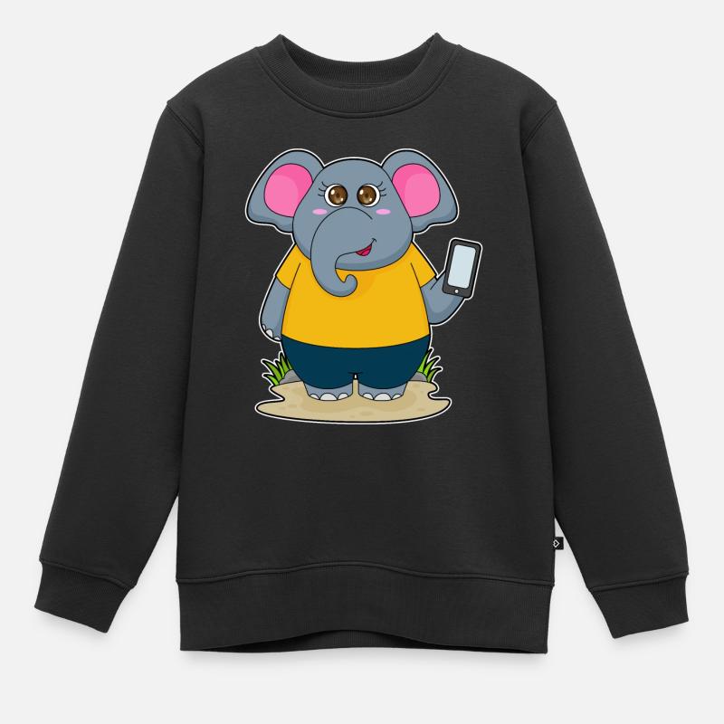 Elefant mit Handy - Kinder Premium Organic Sweatshirt - Schwarz