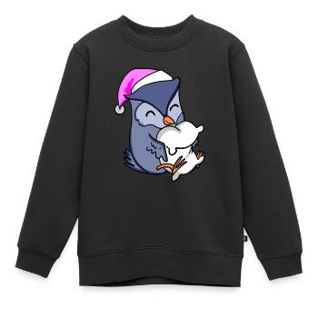 Hibou avec oreiller et bonnet de couchage - Sweat Premium enfant bio - noir - Devant - AI Model Kid Female (0cm)