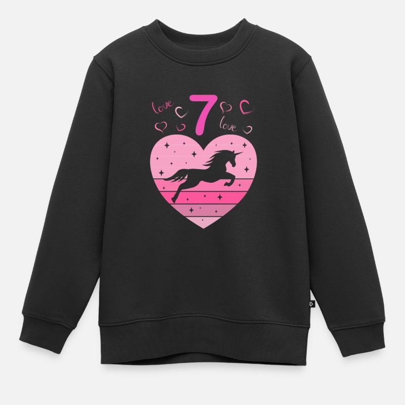 7. Geburtstag Mädchen sieben 7 Jahre Pferd Unicorn - Kinder Premium Organic Sweatshirt - Schwarz