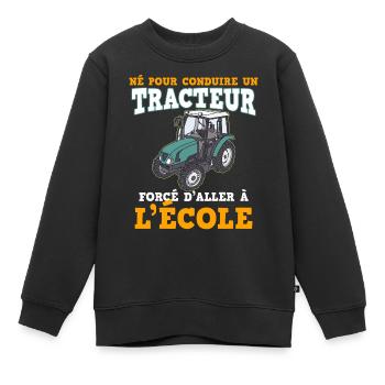 Tracteur Petit Garçon Idée Cadeau Enfant - Sweat Premium enfant bio - noir - Devant - AI Model Kid Female (0cm)
