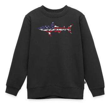 Great White Shark American Flag Shark Fish White S - Kinder Premium Organic Sweatshirt - Schwarz - Vorne - AI Model Kid Female (0cm)