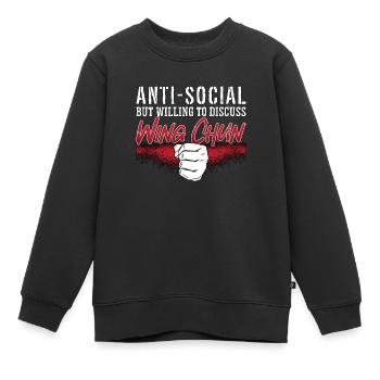 Wing Chun Anti-Social Mais Combattant Volontaire Kung Fu - Sweat Premium enfant bio - noir - Devant - AI Model Kid Female (0cm)