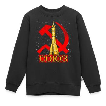 Fusée Soyouz Union soviétique - Sweat Premium enfant bio - noir - Devant - AI Model Kid Female (0cm)