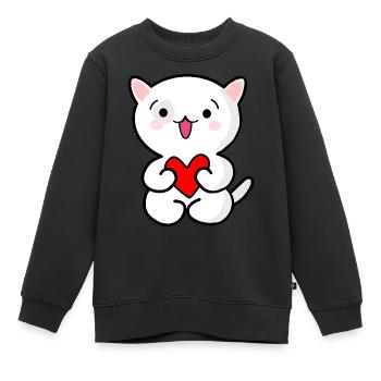 Cat holding heart - Kids Premium Organic Sweatshirt - black - Front - AI Model Kid Female (0cm)