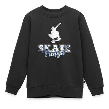 Skateboard Freestyle - Sweat Premium enfant bio - noir - Devant - AI Model Kid Female (0cm)