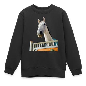 Schimmel Crespo im Pferdestall - TShirtAngel.de - Kinder Premium Organic Sweatshirt - Schwarz - Vorne - AI Model Kid Female (0cm)