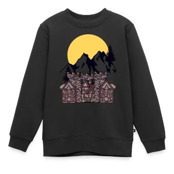 Mittelalter Burg Festung Ritter Mond Gebirge Berg - Kinder Premium Organic Sweatshirt - Schwarz - Vorne - AI Model Kid Female (0cm)